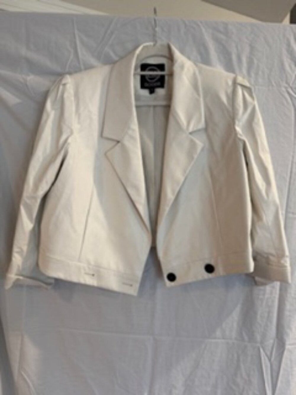 212 Goods White Faux Leather Cropped Blazer Jacket Women’s Size 12 Handmade NY